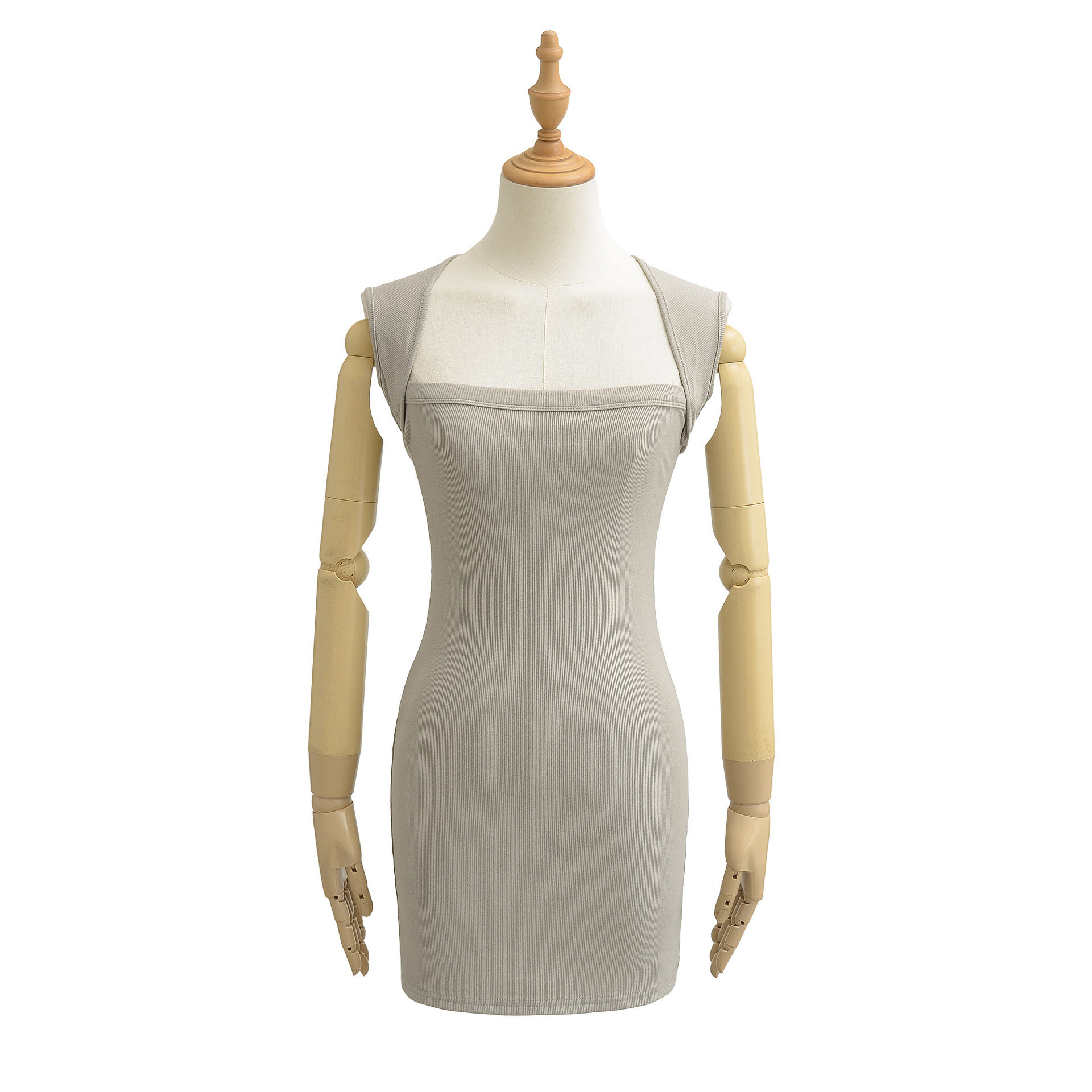 Women's Sexy Slim-Fit Bodycon Dress Square Neck Sleeveless Short Solid