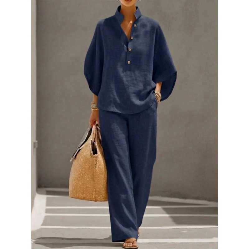 Women's Casual Solid Color Shirt Set