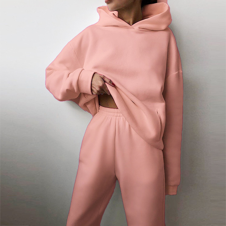 Women's Solid Hoodie and Pants Set Casual Two-Piece