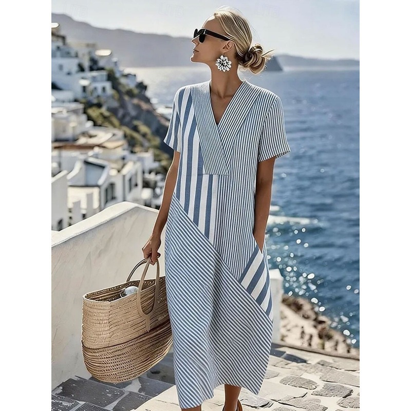 Women's Swirl Polka Dot Print Pleated Midi Dress