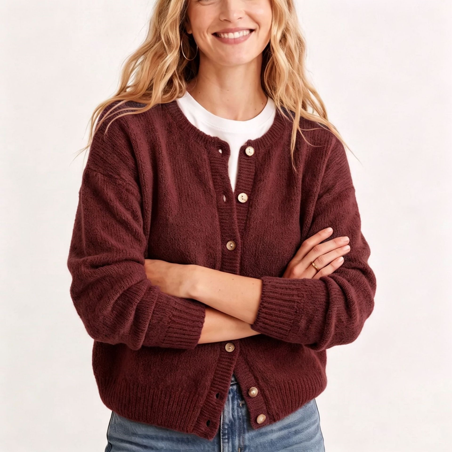 Women's Cropped Button-Up Knit Cardigan Sweater