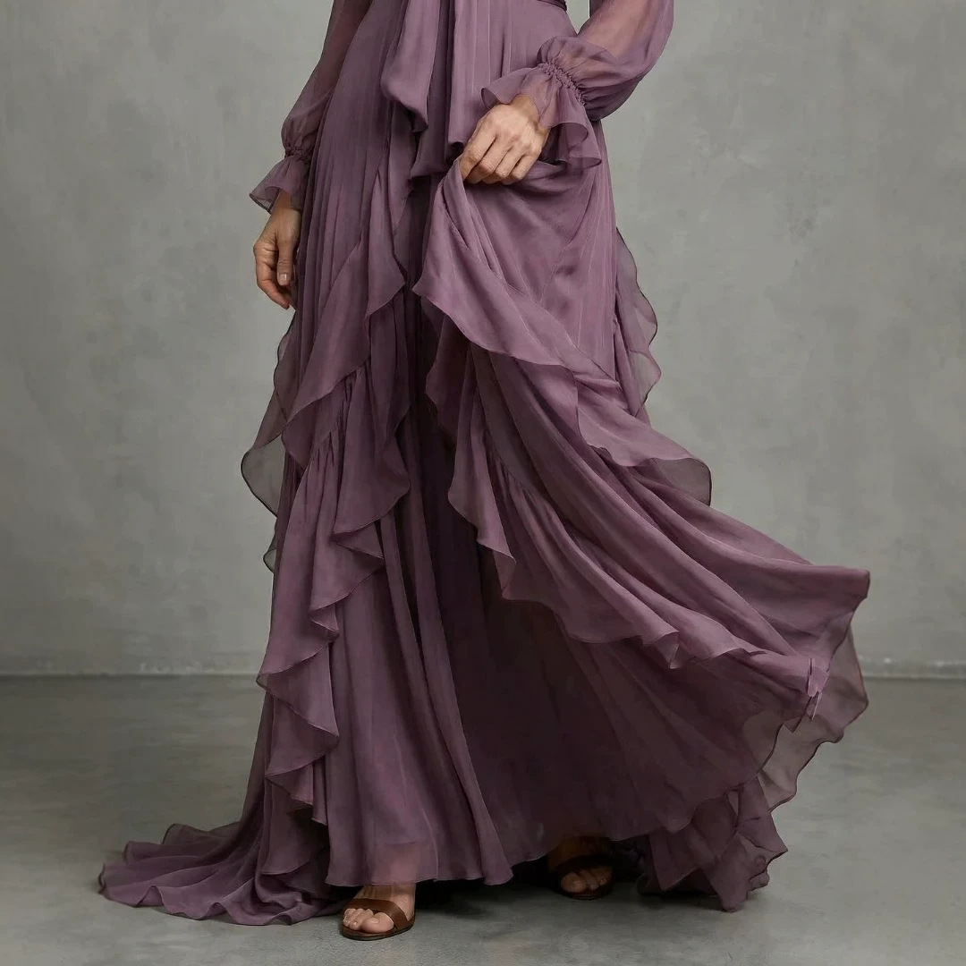 Purple Ruffle Long Sleeve Bodycon Dress