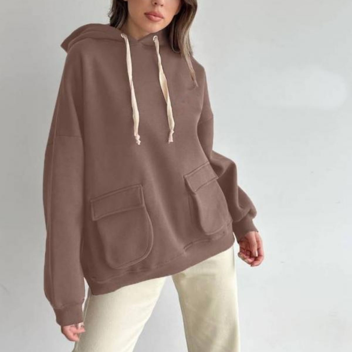 Women's Loose Fit Long Sleeve Hooded Sweatshirt with Pockets