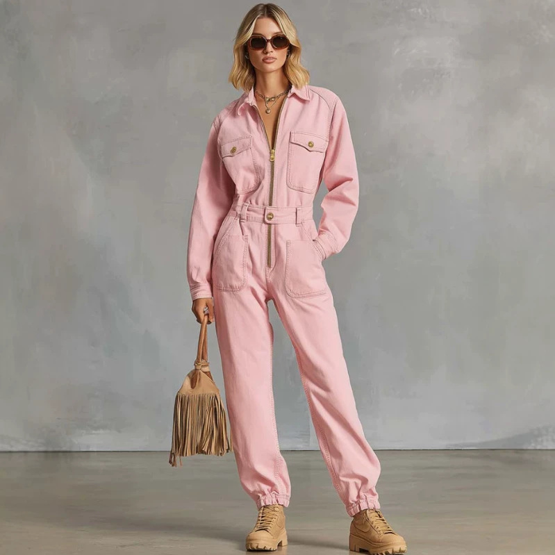 Retro Western Pink Zip Jumpsuit