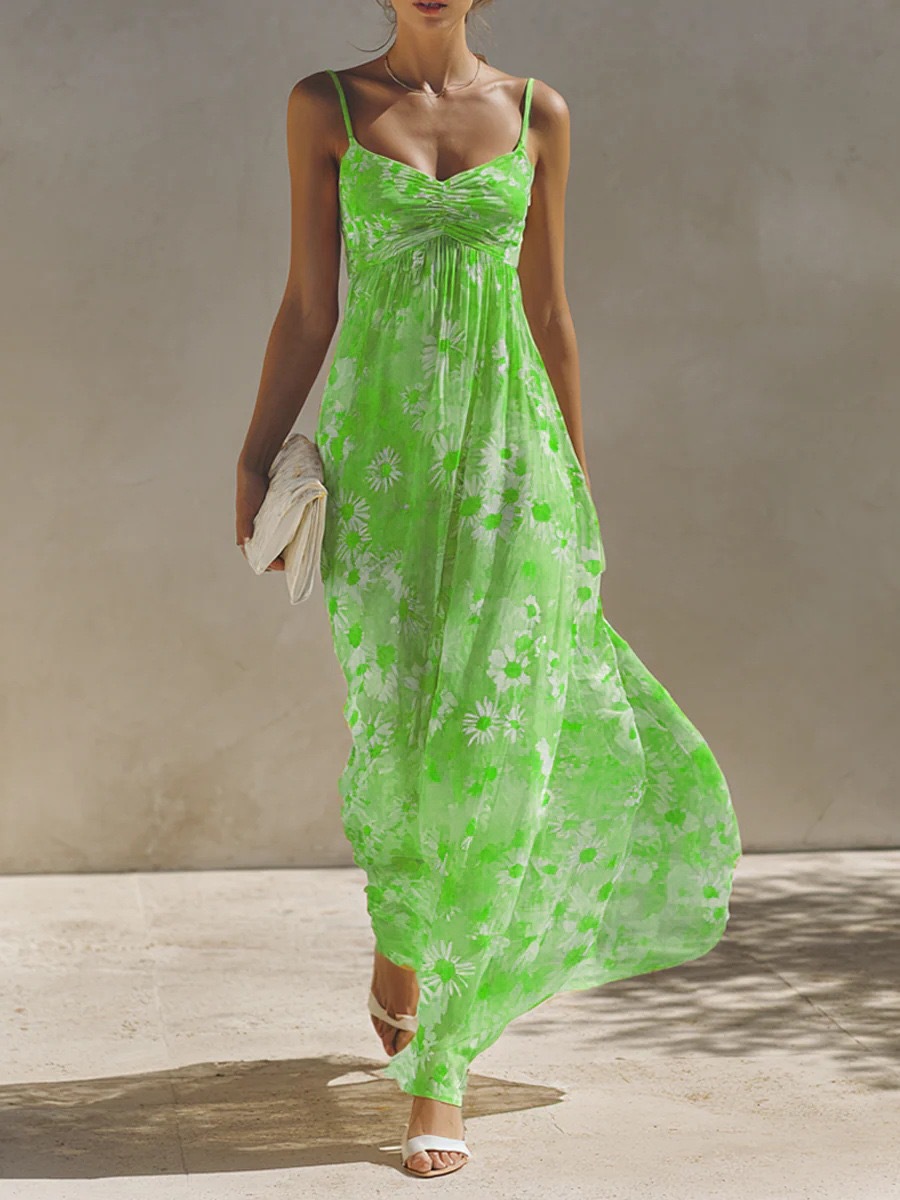 Floral Sleeveless Maxi Dress Summer Beach Vacation