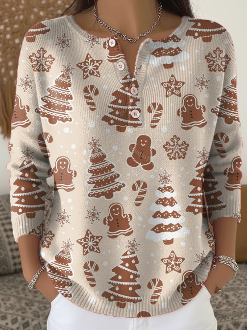 Women's Forest Crow Snowflake Print Button Sweatshirt