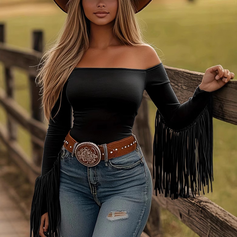 Retro Western Fringe Fitted Top T-Shirt