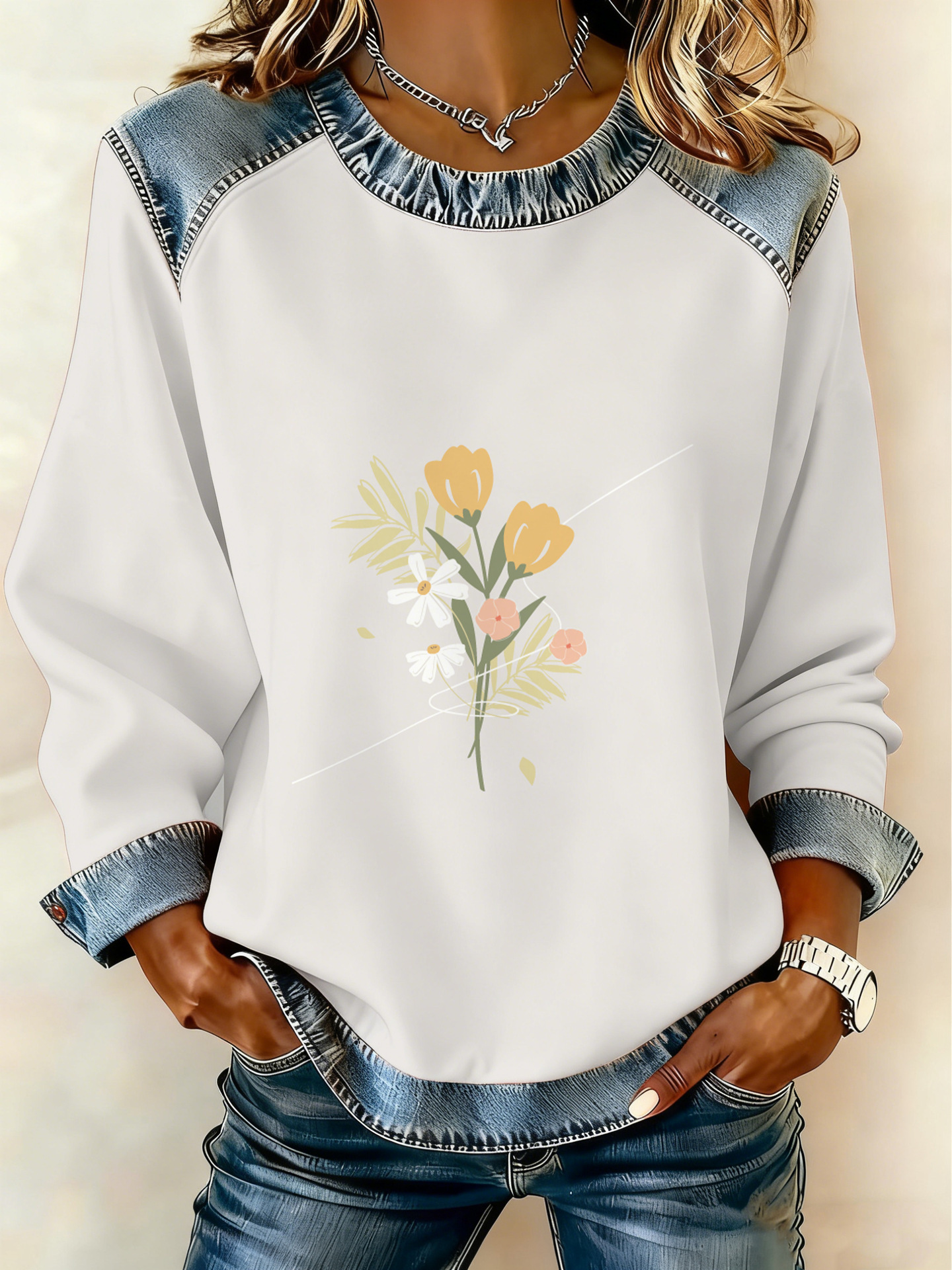 Women's Animal Lion Tiger Print Crewneck Sweatshirt