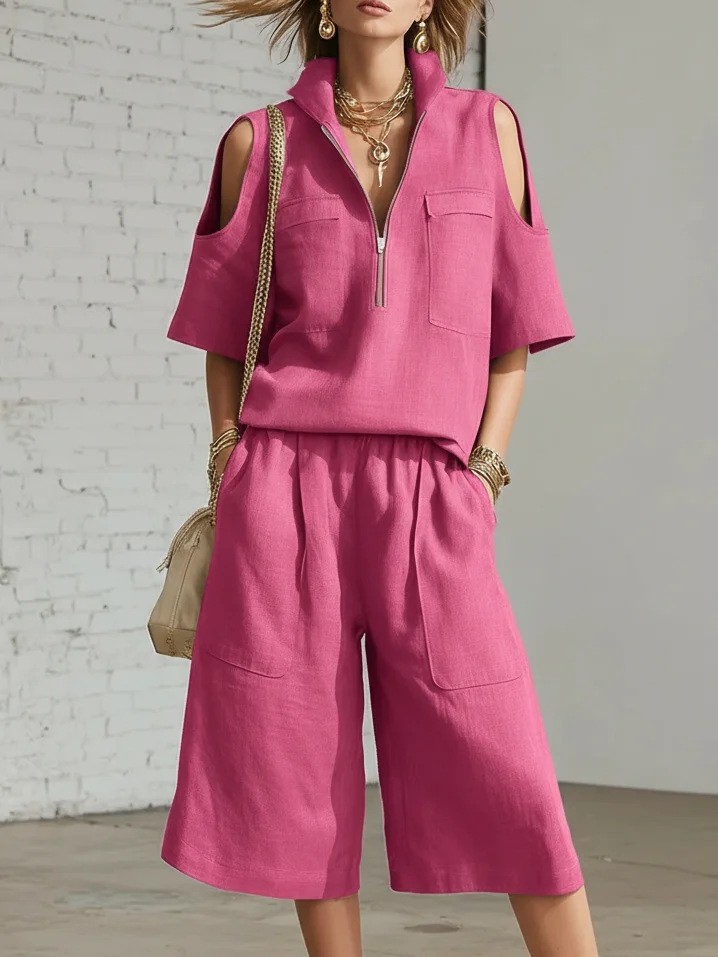 Women's Short Sleeve T-Shirt and Shorts Set Solid Color Loose Fit