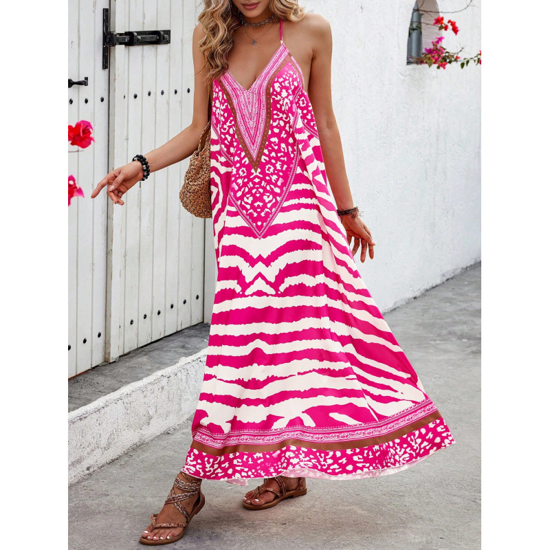 Animal Print Halter Open-Back Dress