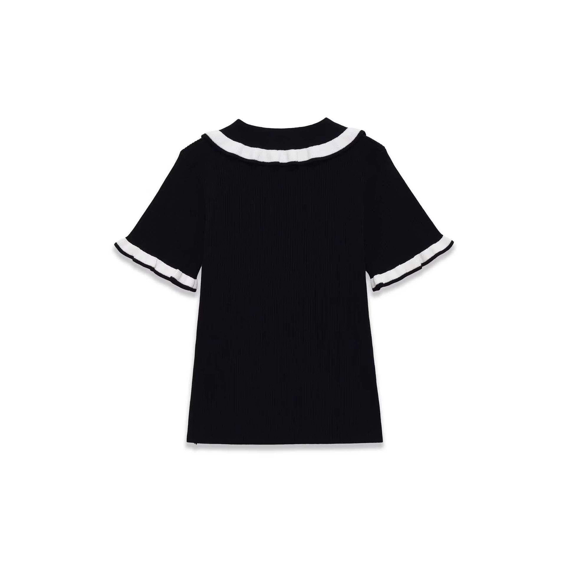 Women's Summer Colorblock Knit Top Square Neck Black White