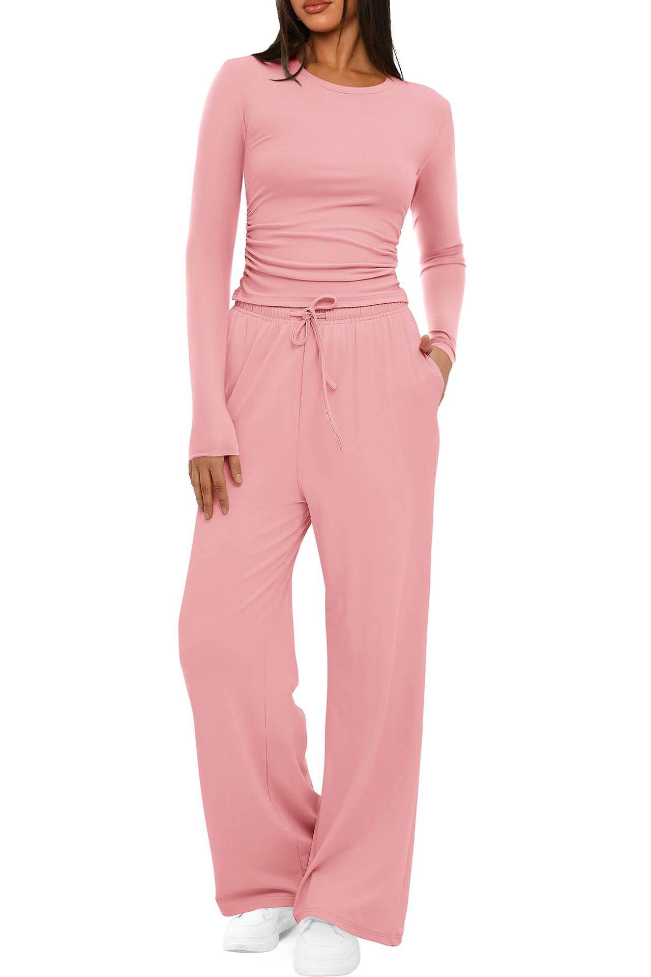 Women's Asymmetric Long Sleeve Wide Leg Pants Casual Set