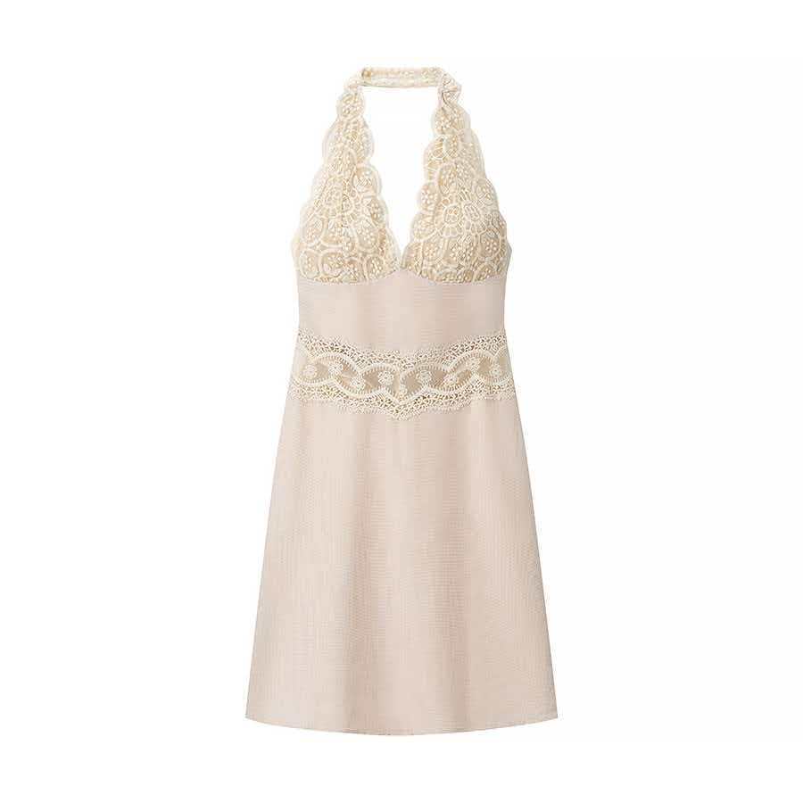 Women's Lace Panel Halter Cutout Bodycon Mini Dress