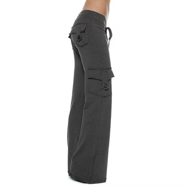 Women's Stretch Waist Yoga Pants with Button and Side Pockets