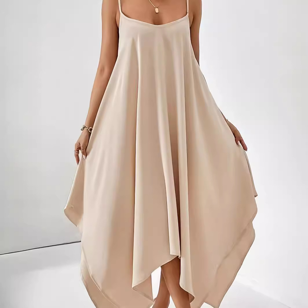Women's Summer Sleeveless Open Back Irregular Hem Loose Midi Dress