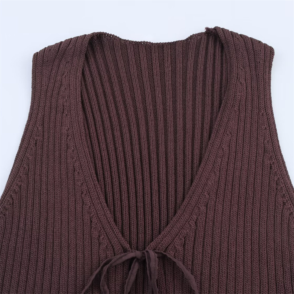 Ruffle Knit Top with Tie Detail