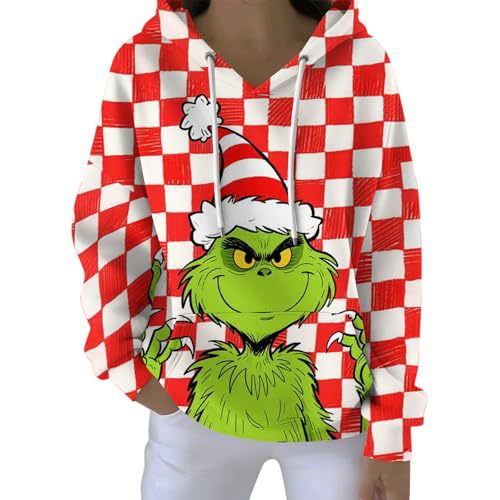 Women's Plaid Christmas Grinch Print Hoodie