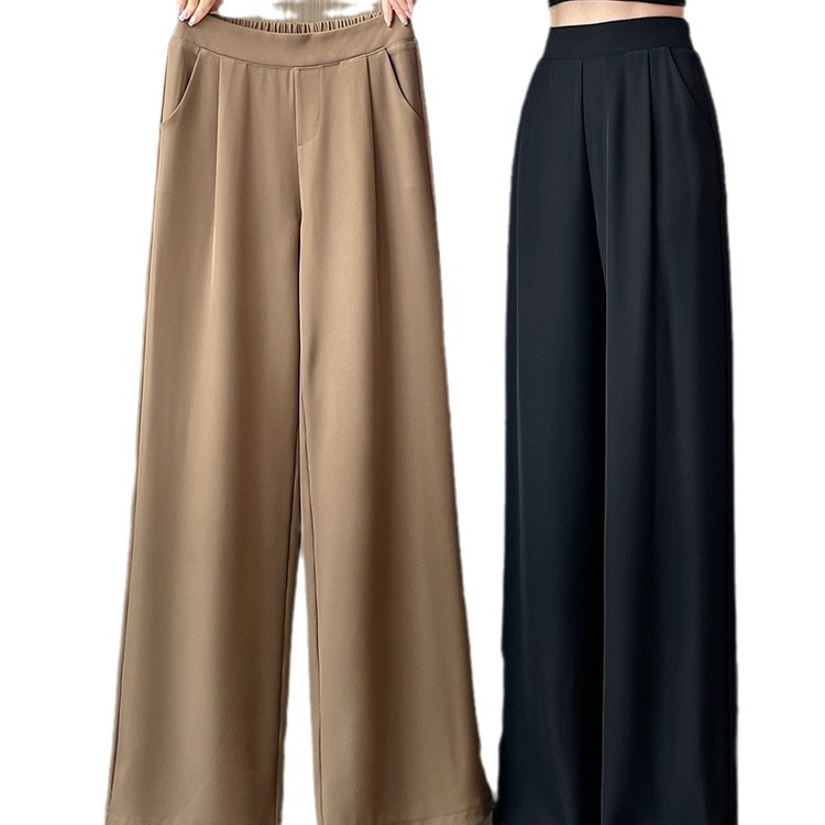 Women's High-Waist Wide-Leg Suit Pants with Drape, Lightweight Straight-Leg Casual Trousers