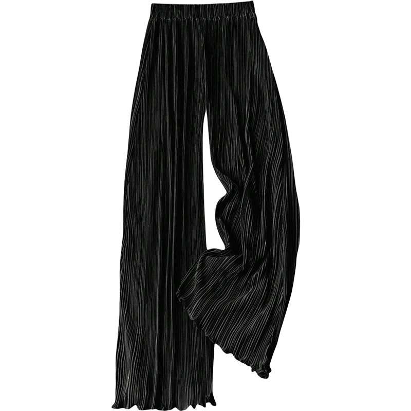 Striped Pleated Wide-Leg Straight Pants