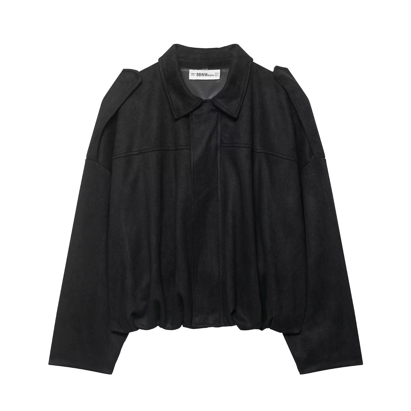 Suede-Feel Faux Leather Bomber Jacket with Collar