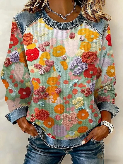 Women's Floral Botanical Print Crewneck Sweatshirt