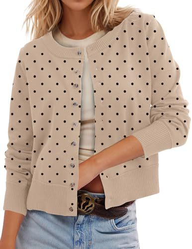 Women's Polka Dot Print Button Cardigan Sweater