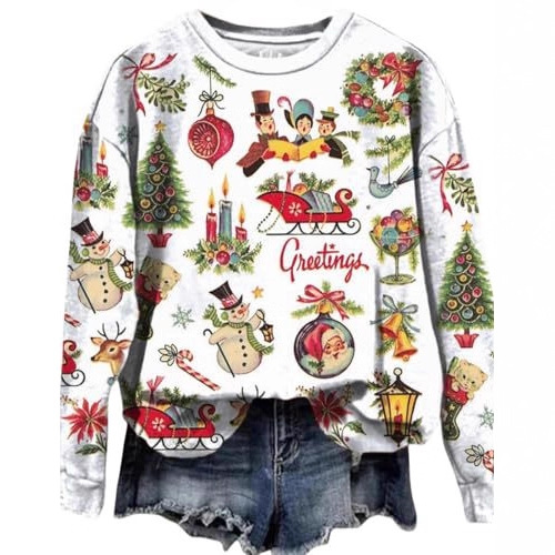 Women's Santa Letter Print Crewneck Sweatshirt