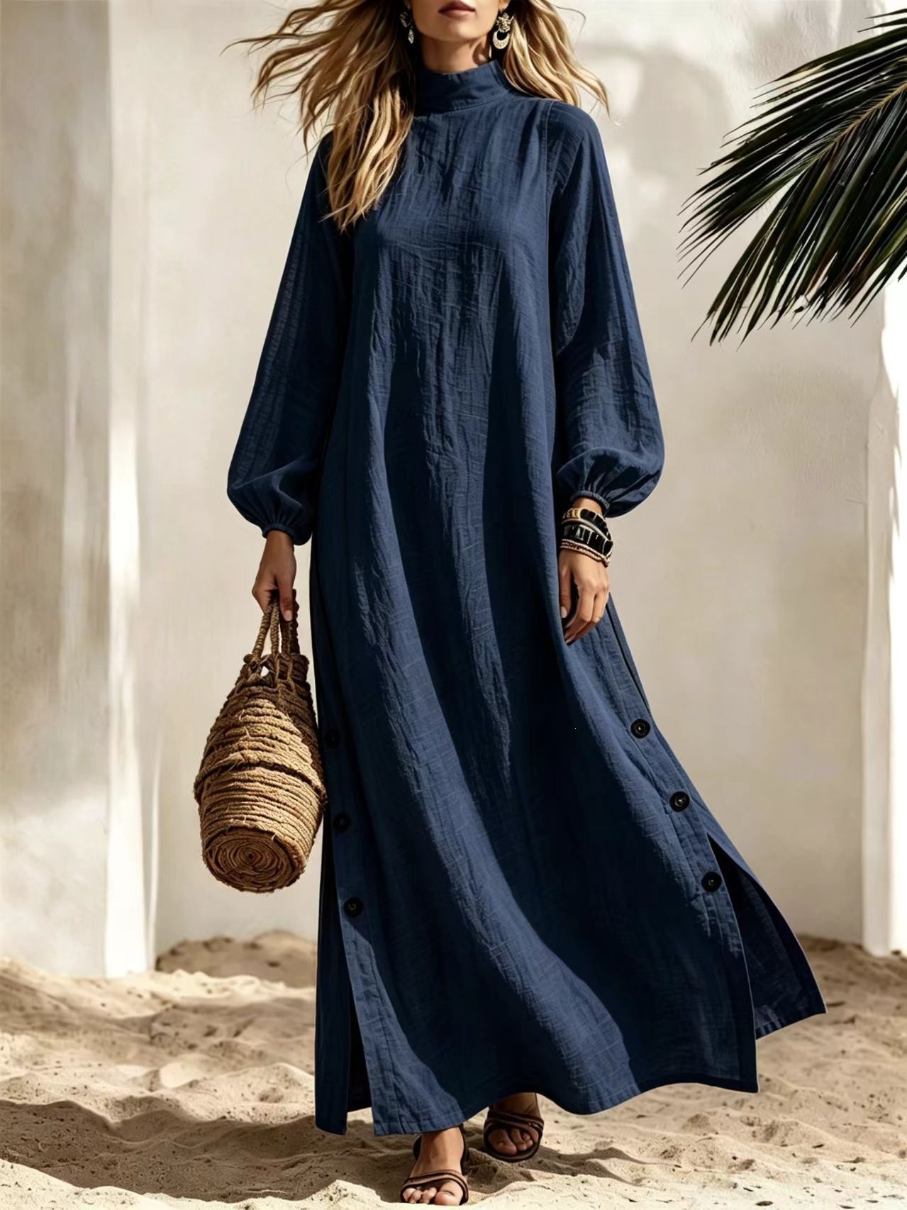 Women's Half-Turtleneck Long-Sleeve Loose Casual Dress