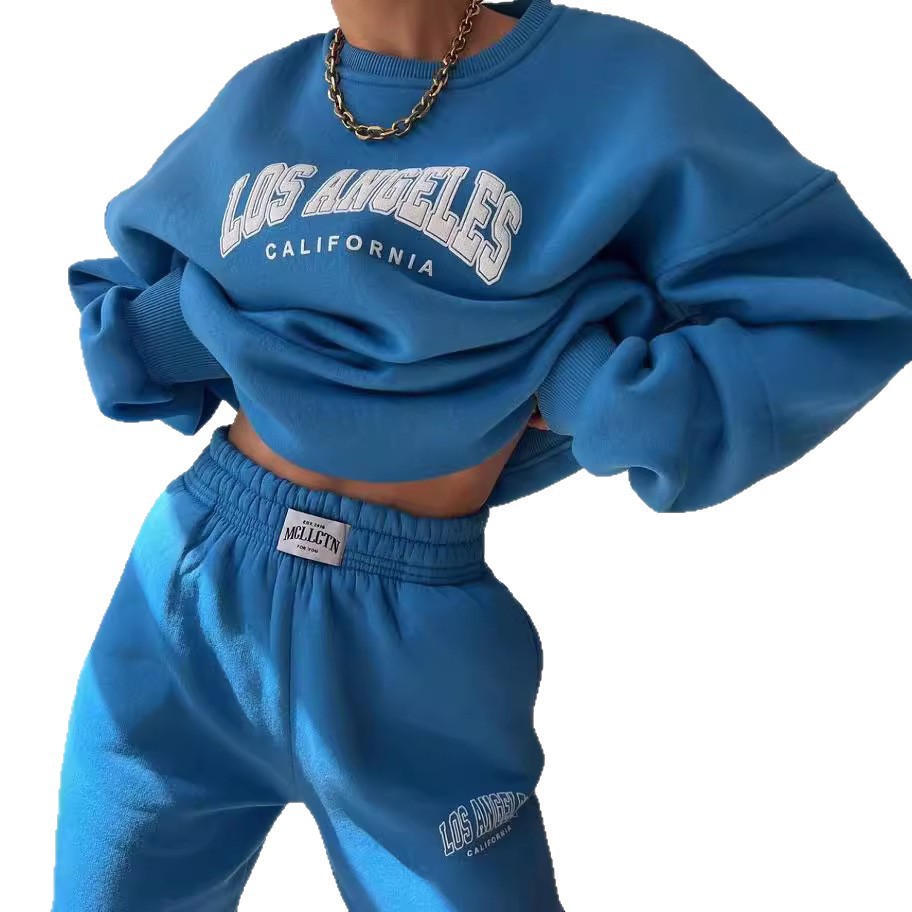 Women's Casual Print Fleece-Lined Sweatshirt and Pants Set