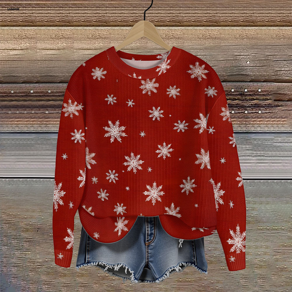 Women's Leaf Snowflake Forest Tree Print Crewneck Sweatshirt