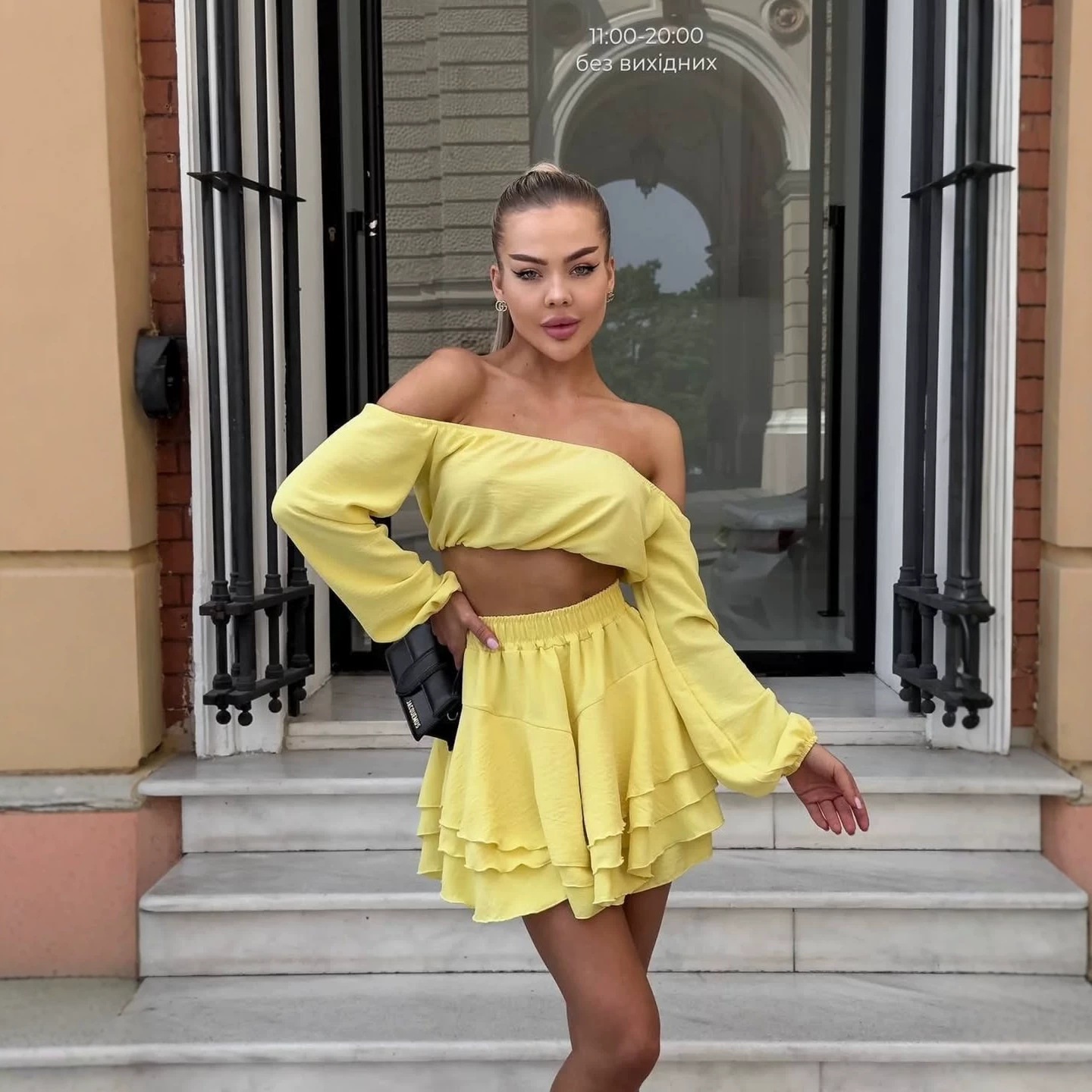 Off-Shoulder Puff Sleeve Crop Top and Ruffle Wrap Mini Skirt Set