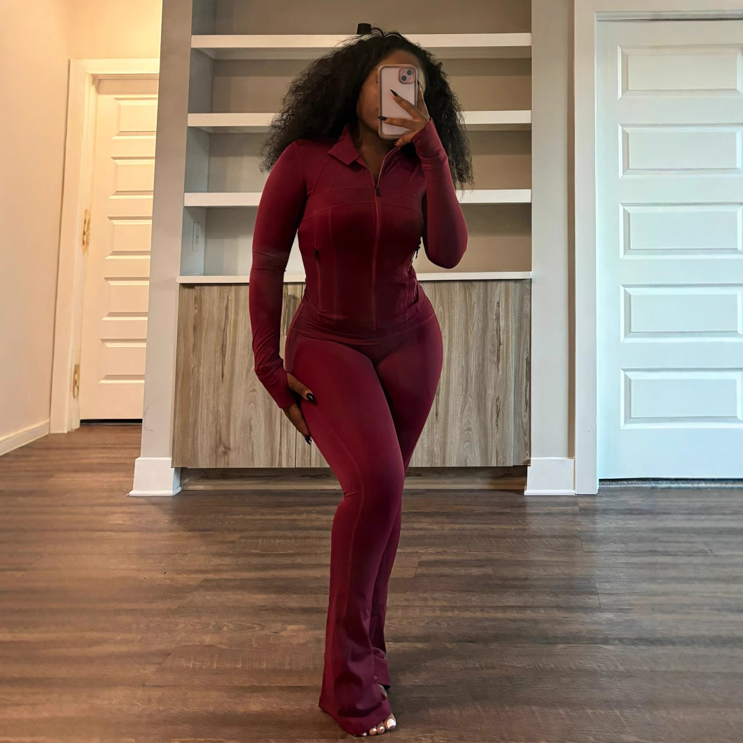 Women's Sexy Slim Fit Long Sleeve Flared Two-Piece Set