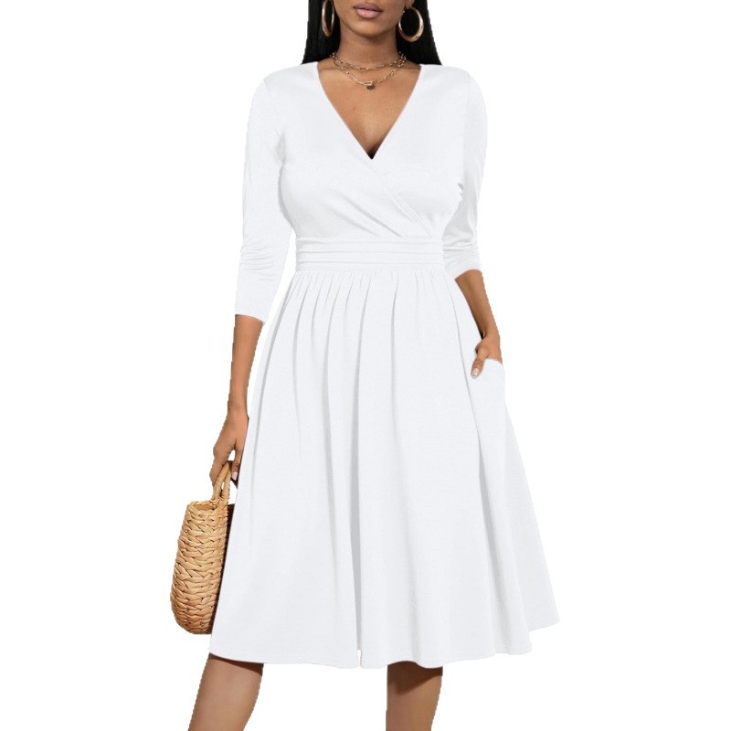 V-Neck Ruched Midi Dress