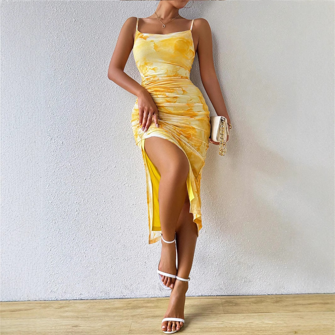 Printed High-Waist Strapless Bodycon Mermaid Dress with Slit