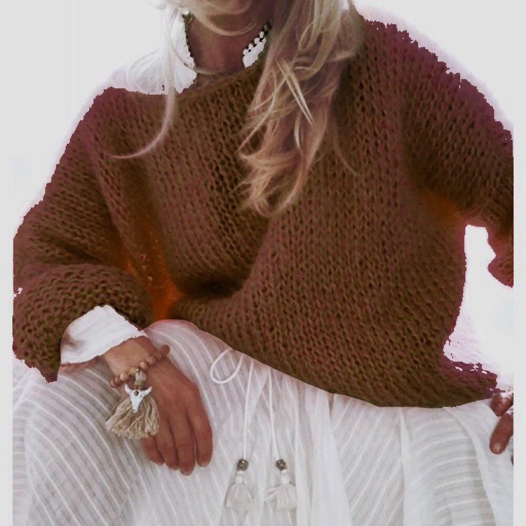 Faux Mohair Pullover Sweater Women's Crewneck Long Sleeve Solid Color Knit Top
