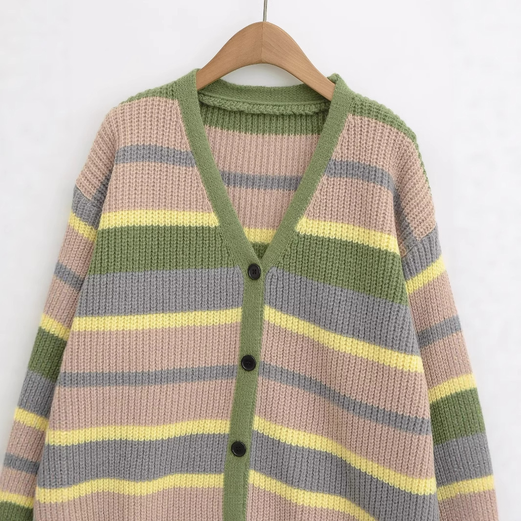 Colorful Striped Color-Block Cardigan Sweater