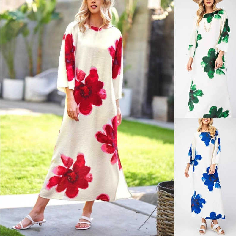 Floral Print Loose Fit Long Sleeve Dress