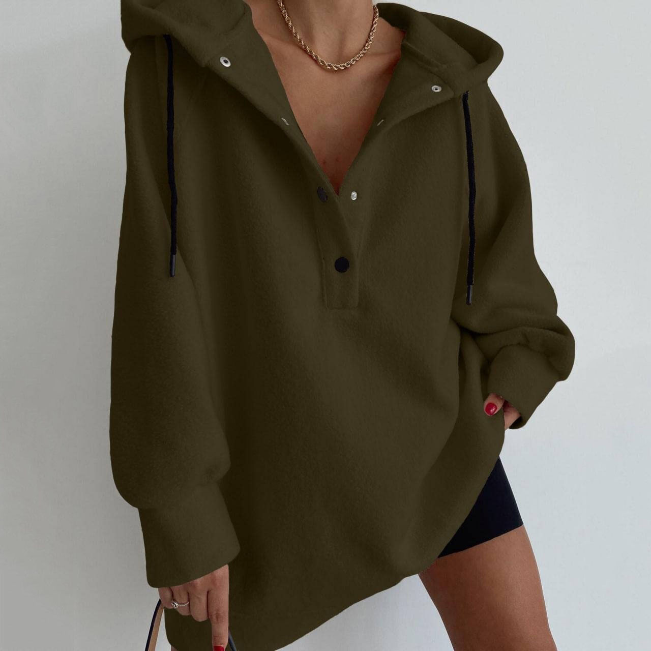 Women's Long-Sleeve Loose Hooded Fleece Sweatshirt