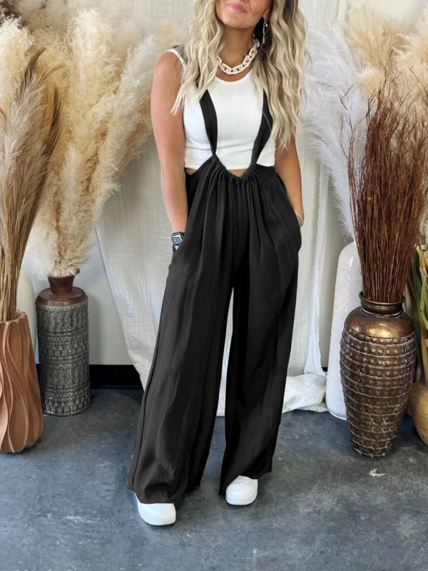 Women's Cotton-Linen Wide-Leg Jumpsuit with Straps