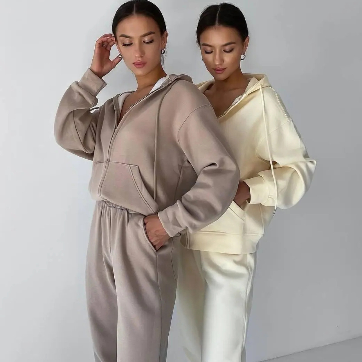 Women's Hooded Zip-Up Sweatsuit 2-Piece Set