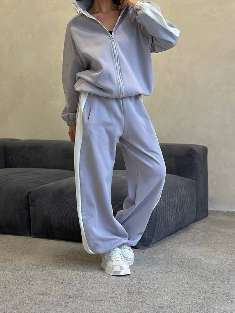 Women's Colorblock Zip Cardigan & Striped Tie Pants Set