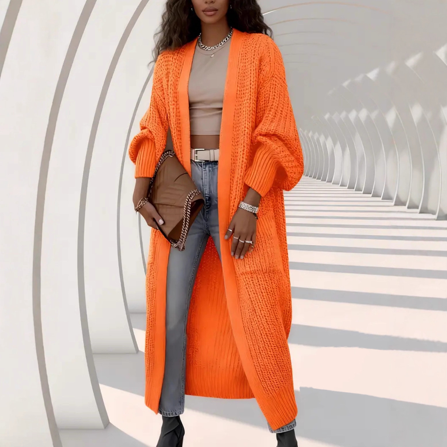 Women's Thick Knit Long Cardigan Sweater Coat Loose V-Neck Long Sleeve Midi
