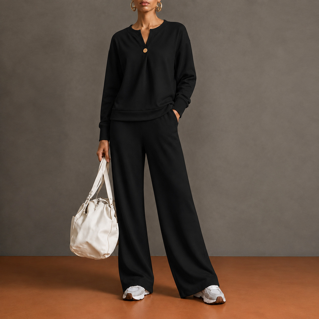 Women's Two-Piece Sweatshirt & Drawstring Wide-Leg Pants Set