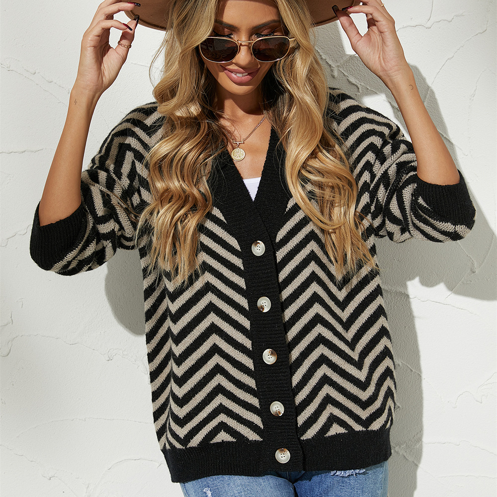 Women's Striped Button-Front Cardigan Knit Sweater