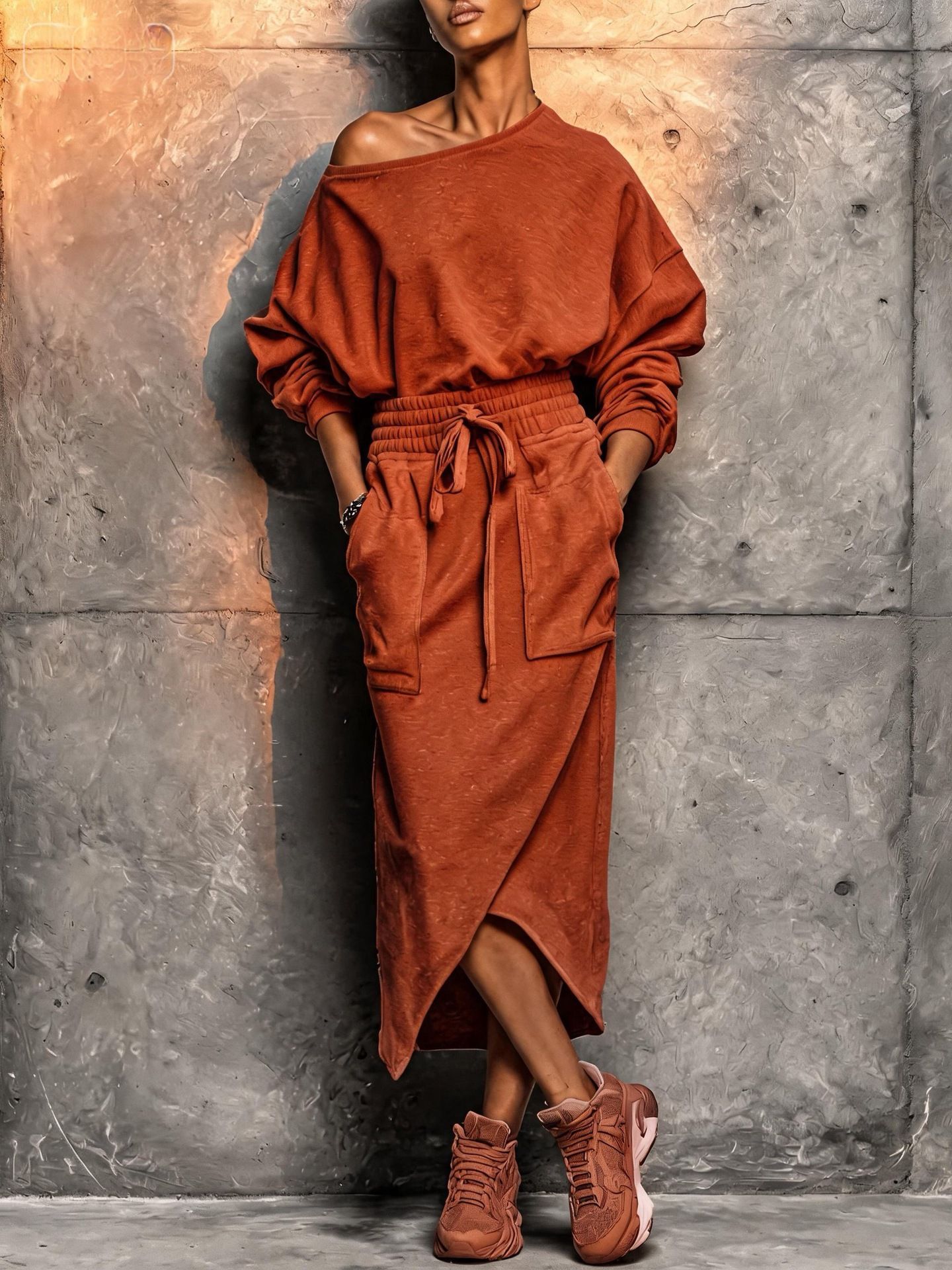 Women's Solid Color Casual Loose Long Skirt Two-Piece Set