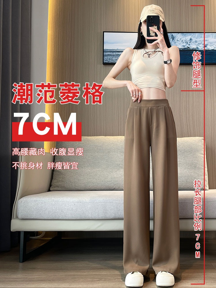 Women's High-Waist Wide-Leg Suit Pants with Drape, Lightweight Straight-Leg Casual Trousers