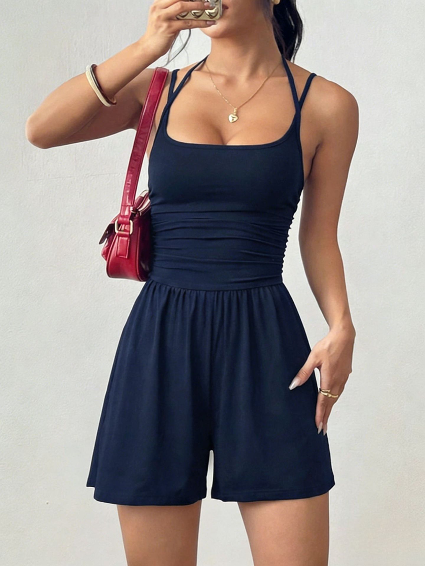 Women's Solid Color Sleeveless Wide-Leg Jumpsuit
