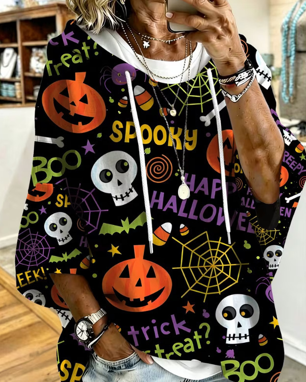 Women's Halloween Skull Pumpkin Print Casual Sweatshirt