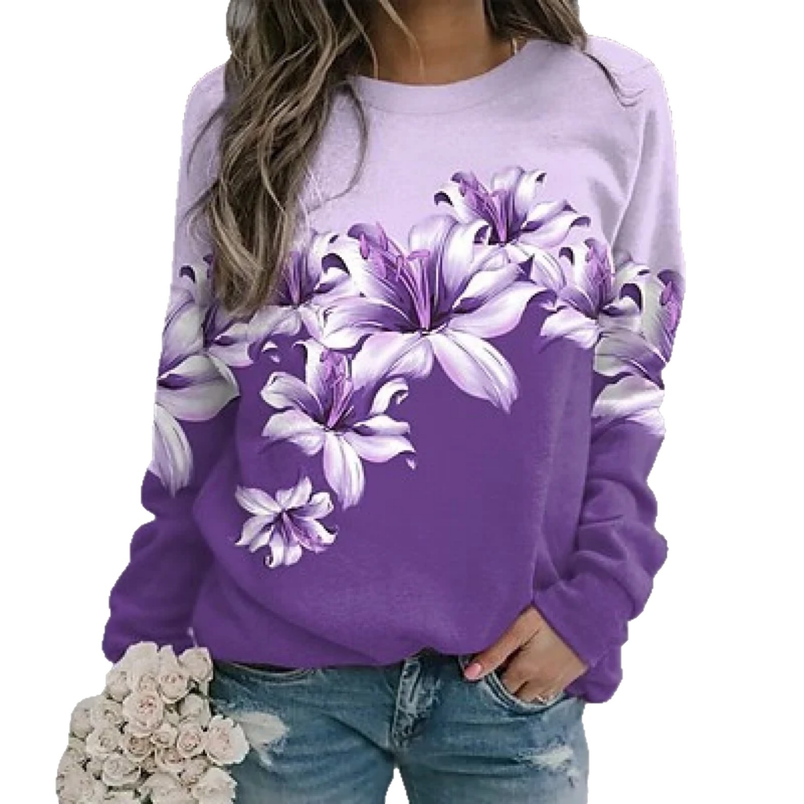Women's Floral Print Crewneck Sweatshirt