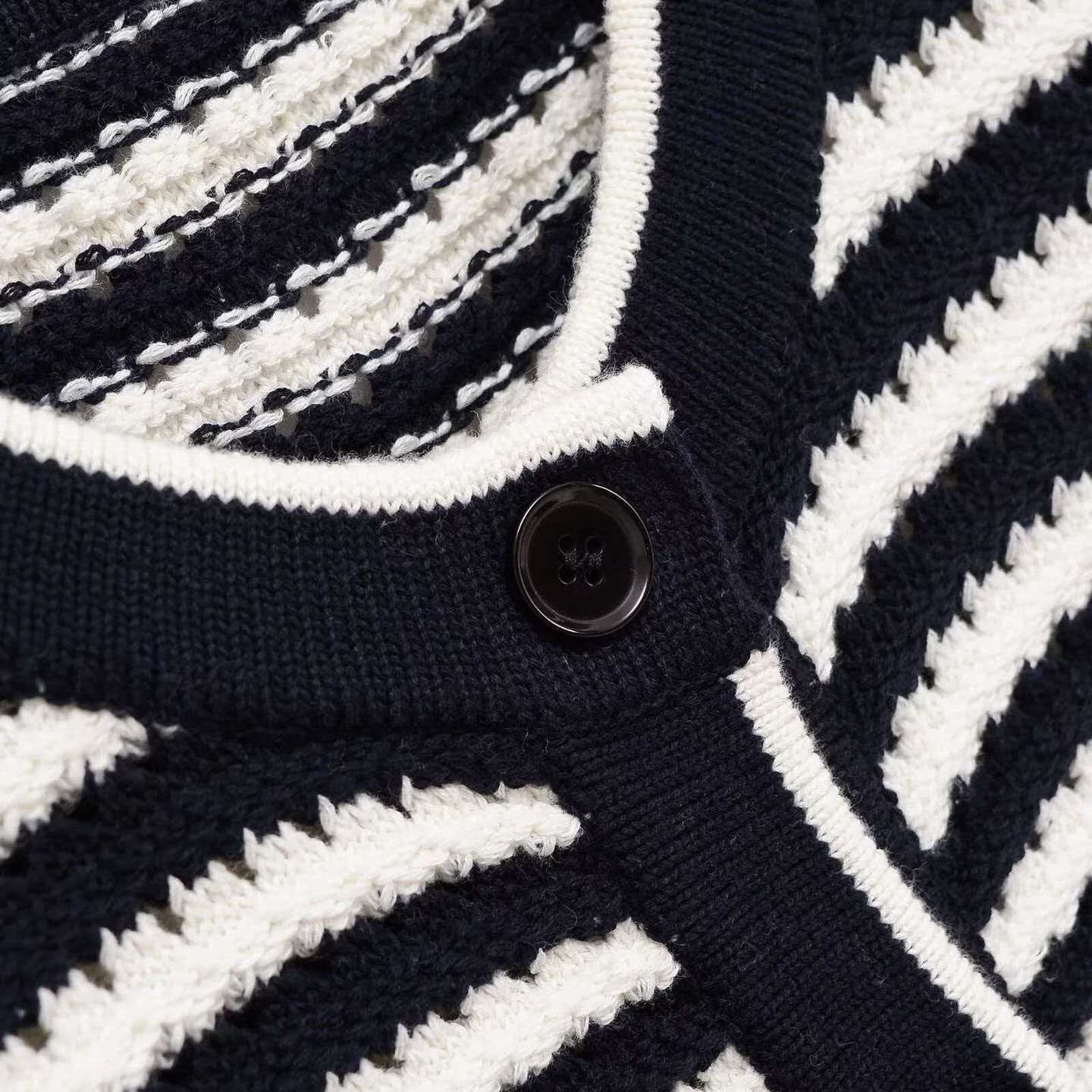 Striped Crewneck Long-Sleeve Knit Cardigan Sweater